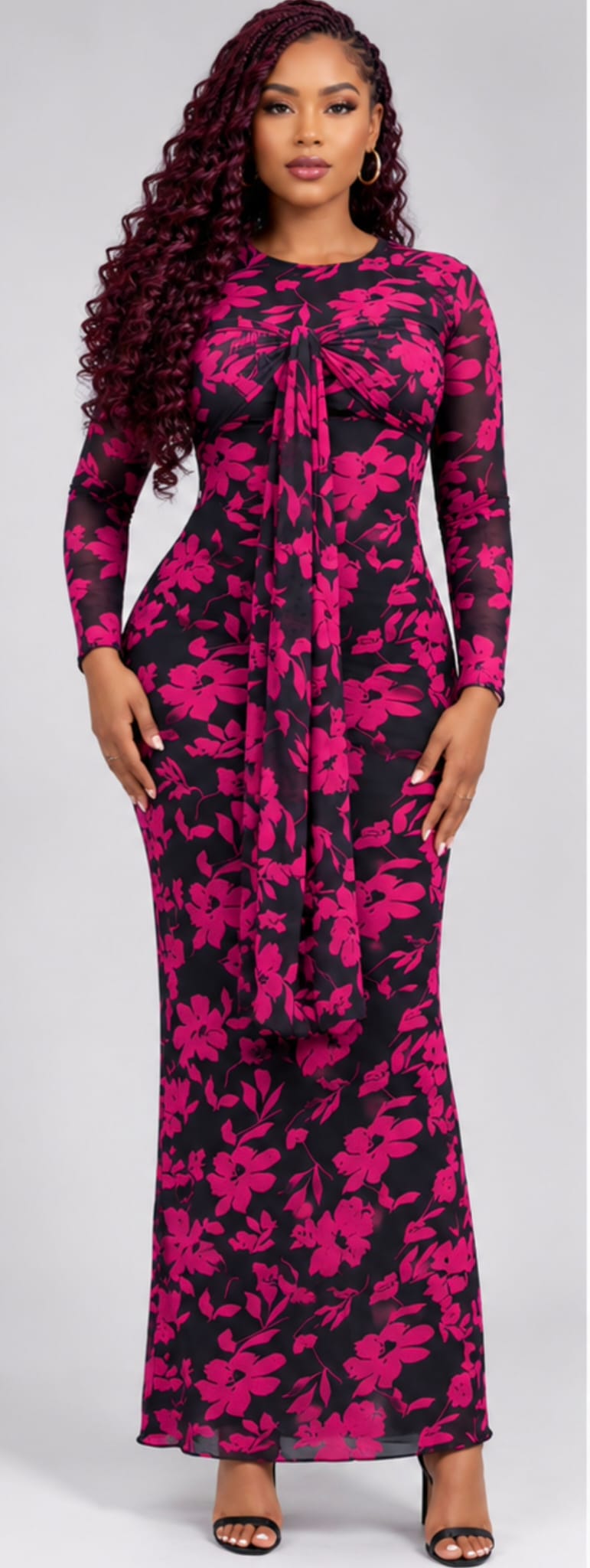 Fuchsia Floral Mesh Dress