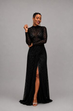Geometric Black Mesh Maxi Dress