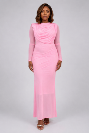 Pink Draped Mesh Gown