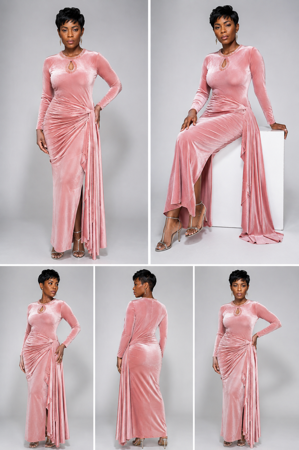 Pink Velvet Evening Gown - Image 2
