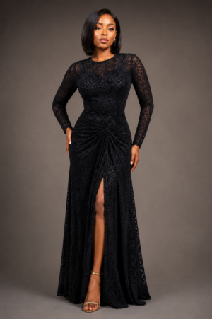 Black leopard textured Mesh 2-Piece Dress