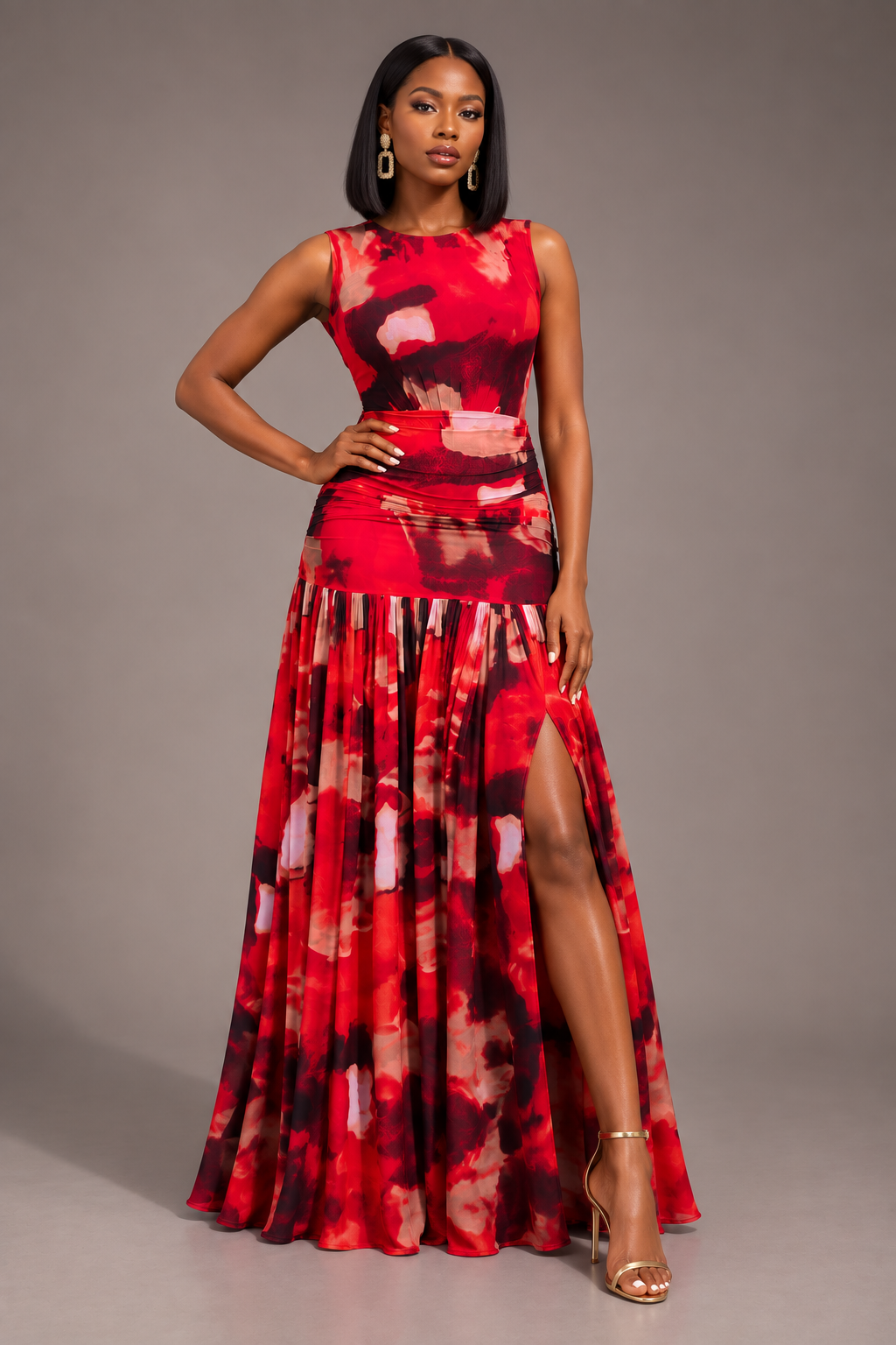 Red Abstract Mesh Dress