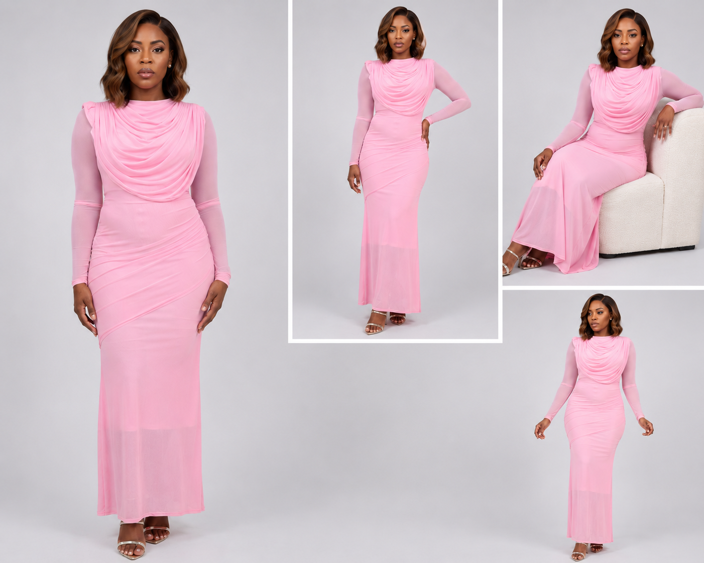 Pink Draped Mesh Gown - Image 2