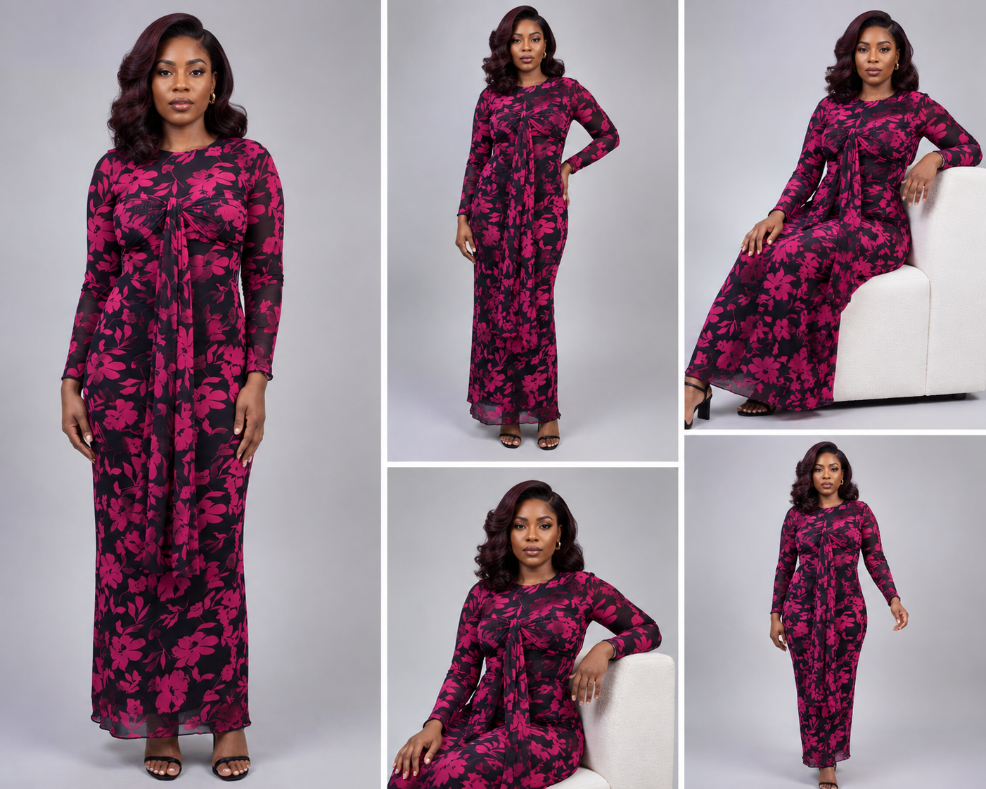 Fuchsia Floral Mesh Dress - Image 3