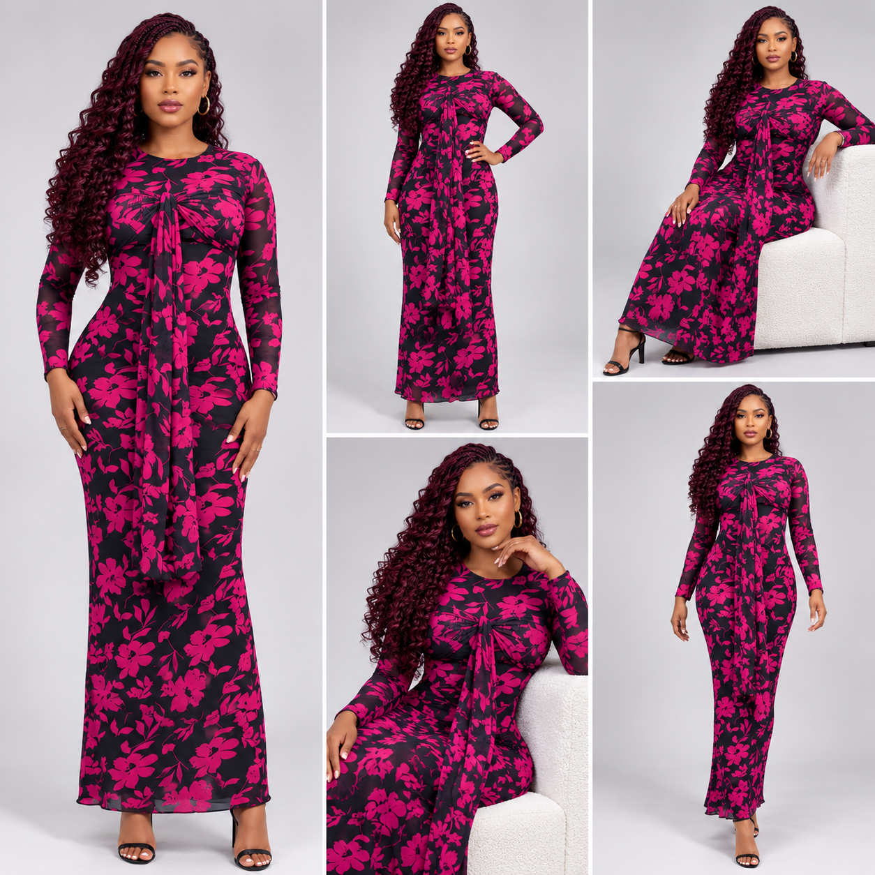 Fuchsia Floral Mesh Dress - Image 2