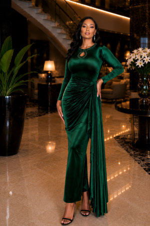 Emerald Green Velvet Evening Gown