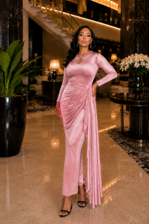 Pink Velvet Evening Gown