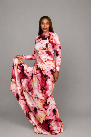 Elegant Marbled Mesh Gown