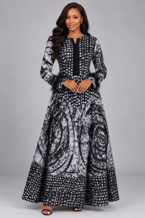 Black and White Heritage Adire Gown