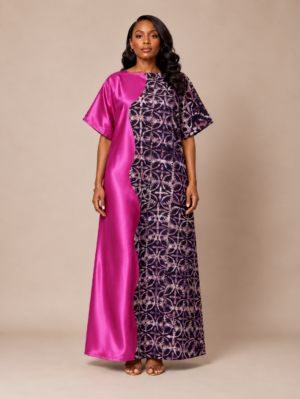 Purple Mikado & Adire Kaftan