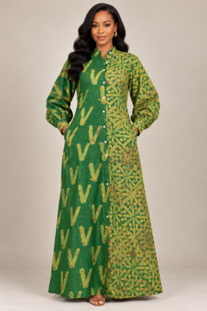 Green Adire Shirt Dress