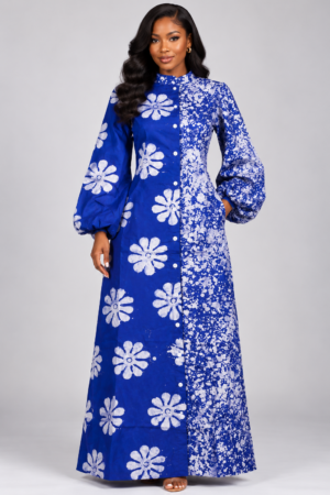 Royal Bloom Adire Shirt Dress