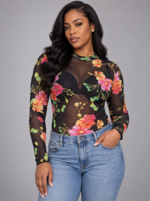 Belle Floré Floral Mesh Top