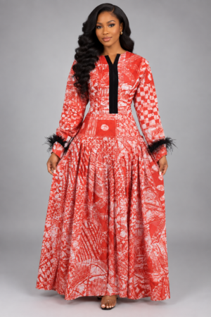 Scarlet Heritage Adire Gown