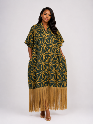 Emerald Royalty Gold Fringe Kaftan