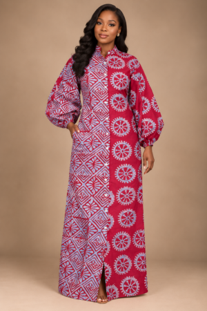 Crimson Adire Shirt Dress