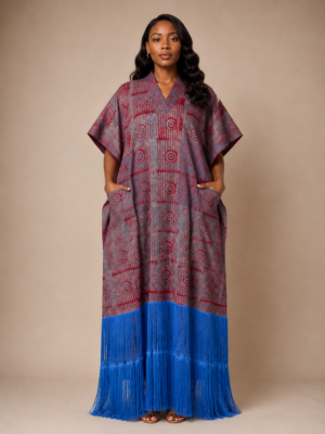 Royal Blue Adire Fringe Kaftan