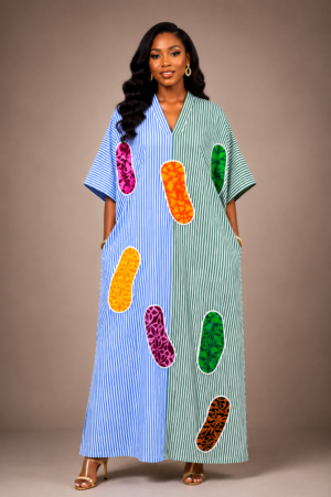 Blue & Green Patchwork Adire Kaftan