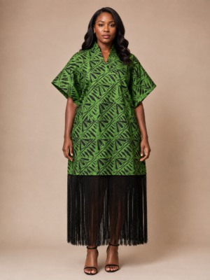 Emerald Green Adire Fringe Kaftan