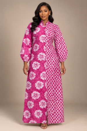 Magenta Adire Shirt Dress