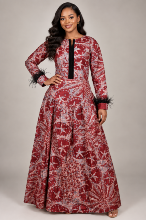 Regal Burgundy Heritage Adire Gown