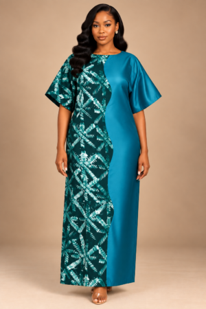 Teal Harmony Adire & Mikado Kaftan