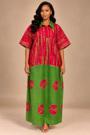 Ruby & Emerald Heritage Adire Kaftan